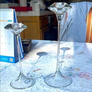 Elegant tall Crystal  Candle Holders 8.75”and 11”